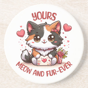 Dessous De Verre En Grès Adorable chat calico Saint-Valentin