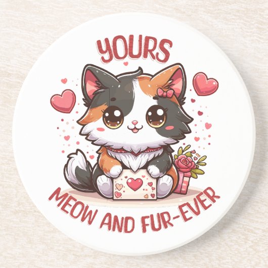 Dessous De Verre En Grès Adorable chat calico Saint-Valentin (Devant)