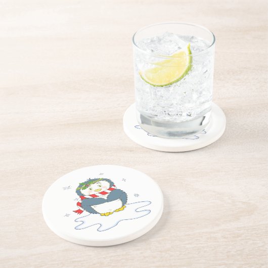 Dessous De Verre En Grès Adorable pingouin de Noël (Côté)