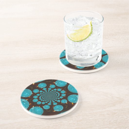 Dessous De Verre En Grès Affichage éclatant des lumières cyanes Kaleidoscop (Côté)