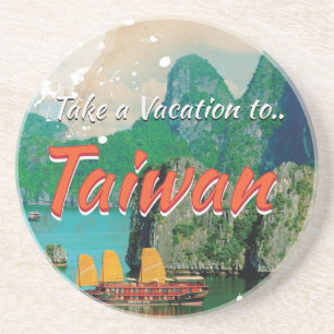 Dessous De Verre En Grès Affiche de voyage vintage à Taiwan