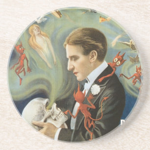 Dessous De Verre En Grès Affiche Magique Vintage, Thurston, Le Grand Magici