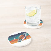 Dessous De Verre En Grès Affiche rétro de voyage spatial Planète annelée (Côté)