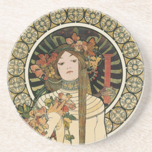 Dessous De Verre En Grès Affiche vintage Alfonse Mucha Trappistine Nouveau