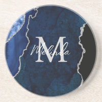 Agate de marbre bleu marine et argenté