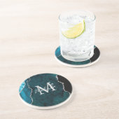 Dessous De Verre En Grès Agate de marbre bleu turquoise et argenté (Côté)
