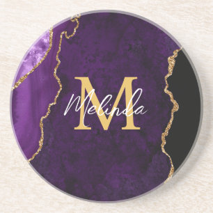 Dessous De Verre En Grès Agate en marbre violet et or