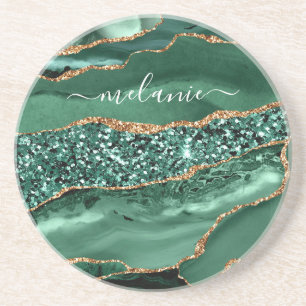 Dessous De Verre En Grès Agate Green Parties scintillant en or Dessous de v