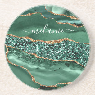 Dessous De Verre En Grès Agate Green Parties scintillant en or Dessous de v