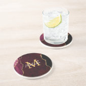 Dessous De Verre En Grès Agate Marbrée Rouge et Or (Côté)
