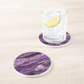 Dessous De Verre En Grès Agate Purple Gold Parties scintillant Nom personna (Côté)