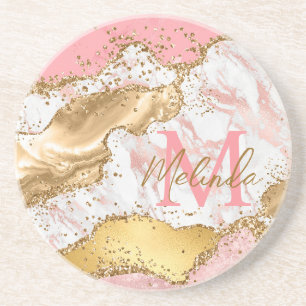 Dessous De Verre En Grès Agate sequins or et rose