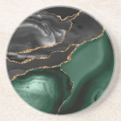 Dessous De Verre En Grès Agate Vert Émeraude Noir Or (Devant)