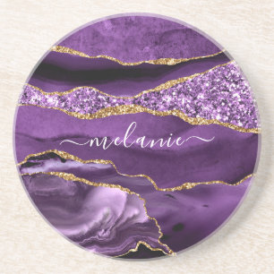 Dessous De Verre En Grès Agate violet violet or Parties scintillant Dessous