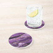 Dessous De Verre En Grès Agate violet violet or Parties scintillant Dessous (Côté)