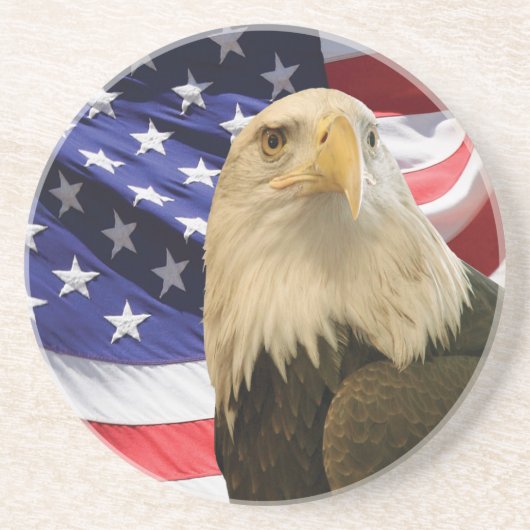 Dessous De Verre En Grès Aigle et drapeau américains (Devant)