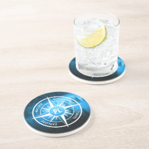 Dessous De Verre En Grès Aiguille de compas monogramme brouillard dans la f