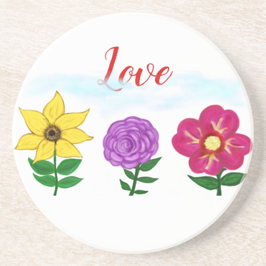 Dessous De Verre En Grès Aimer Fleurs Fuchsia Jaune Violet (Devant)