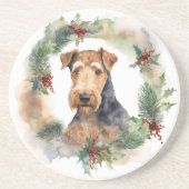 Dessous De Verre En Grès Airedale Christmas Wreath Festive Pup (Devant)