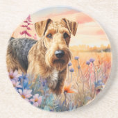 Dessous De Verre En Grès Airedale Terrier Dog in a Wildflower Meadow (Devant)