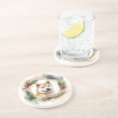 Dessous De Verre En Grès Akita Christmas Wreath Festive Pup (Côté)