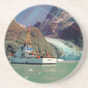 Dessous De Verre En Grès Alaskan Mountain View avec bateau