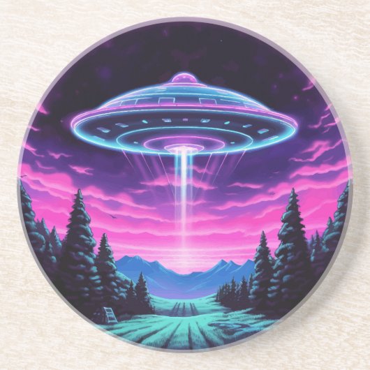 Dessous De Verre En Grès Alien vaisseau spatial rétro futuriste (Devant)