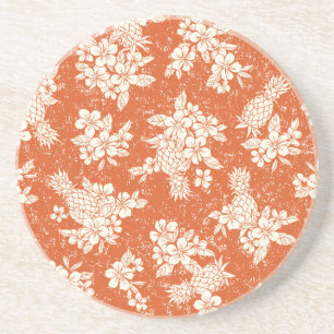 Dessous De Verre En Grès Aloha Spirit : Hibiscus-Ananas Harmonie.