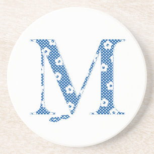 Dessous De Verre En Grès alphabet fleuri M (bleu et points)