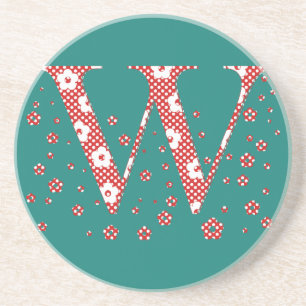 Dessous De Verre En Grès alphabet fleuri W (rouge et points)
