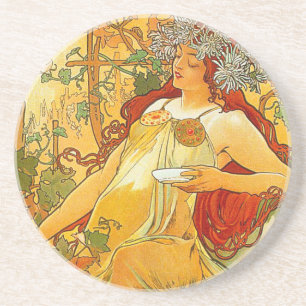 Dessous De Verre En Grès Alphonse Mucha Art Nouveau Automne
