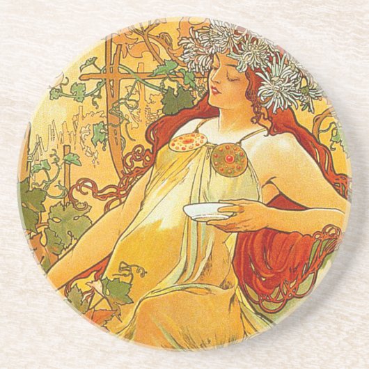 Dessous De Verre En Grès Alphonse Mucha Art Nouveau Automne (Devant)
