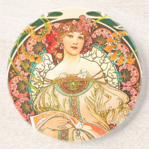 Dessous De Verre En Grès Alphonse Mucha Art Nouveau Daydream