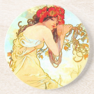 Dessous De Verre En Grès Alphonse Mucha Art Nouveau Été