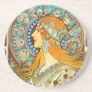 Dessous De Verre En Grès Alphonse Mucha Art Nouveau Zodiac