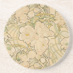 Dessous De Verre En Grès Alphonse Mucha Peonies Peony Roses Fawn 1897