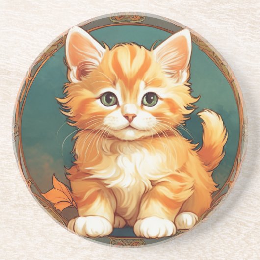 Dessous De Verre En Grès Alphonse Mucha Style Chat orange (Devant)