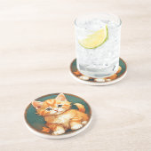 Dessous De Verre En Grès Alphonse Mucha Style Chat orange (Côté)