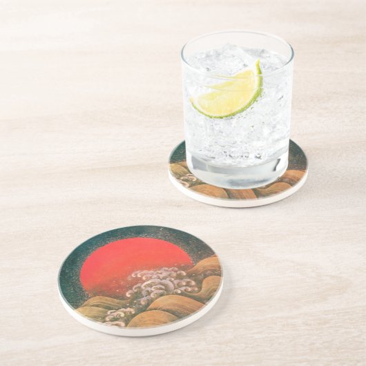 Dessous De Verre En Grès AMATERASU, SOLEIL GODDESS rouge brun noir (Côté)