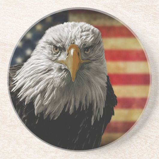 Dessous De Verre En Grès American Bald Eagle on Grunge Flag (Devant)