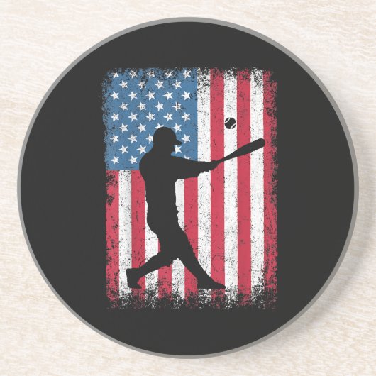 Dessous De Verre En Grès American Flag Baseball Team Cadeau pour Hommes Gar (Devant)