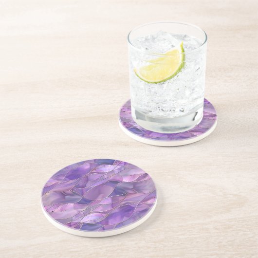 Dessous De Verre En Grès Améthyste Éthérée Élégante Abstrait Violet (Côté)