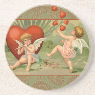 Dessous De Verre En Grès Amour Cupidons Antique Vintage Saint-Valentin