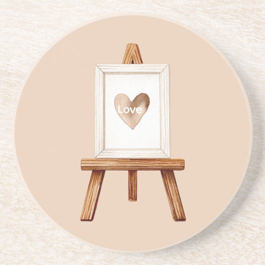 Dessous De Verre En Grès Amour d'art de cœur de crème (Devant)