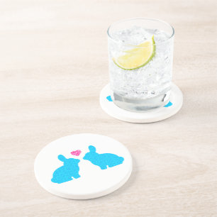 Dessous De Verre En Grès Amour lapin bleu et rose