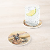 Dessous De Verre En Grès Amoureux du Malinois belge Plage de sable (Côté)
