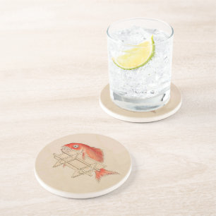 Dessous De Verre En Grès Amusant japonais Vintage poisson Yokai