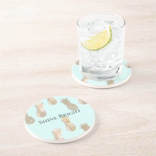 Dessous De Verre En Grès Ananas Chic Mint Gold Glam (Côté)