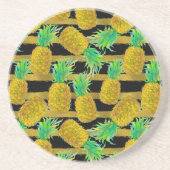 Dessous De Verre En Grès Ananas d'or sur des rayures (Devant)