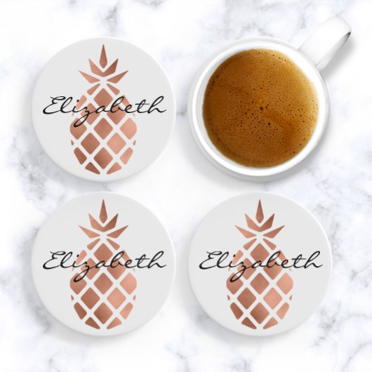 Dessous De Verre En Grès Ananas en feuille d'or rose